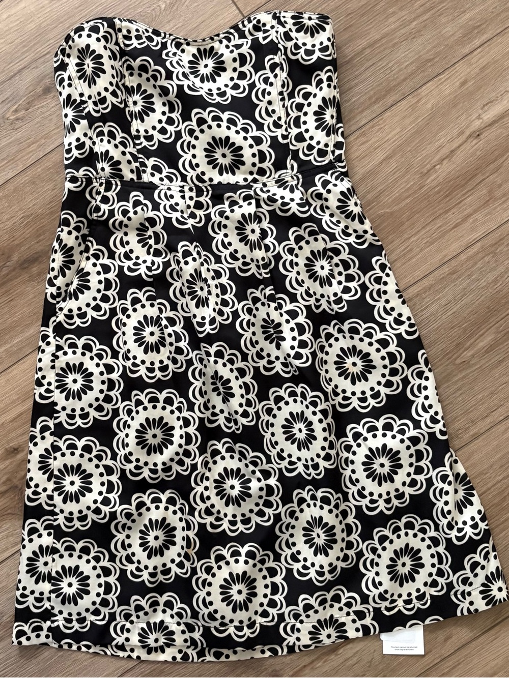 Fossil Women’s Strapless Mini Dress, Black & Cream, Small, 100% Polyester
